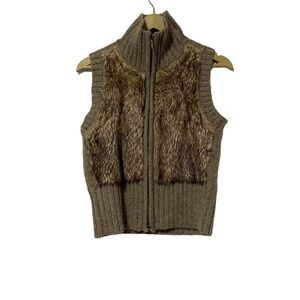 Cabi Mob Wife Brown Fur Zip Up Vest Size Small Y2K 90s Boho Artsy Teacher Fall